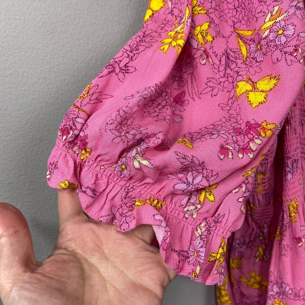 Scoop Pink Floral Cropped Blouse Size XXL Smocked Peplum Top Square Neck Cottage - Picture 11 of 12